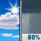 Sunday: Showers, mainly after noon.  High near 90. West southwest wind 3 to 5 mph.  Chance of precipitation is 80%.